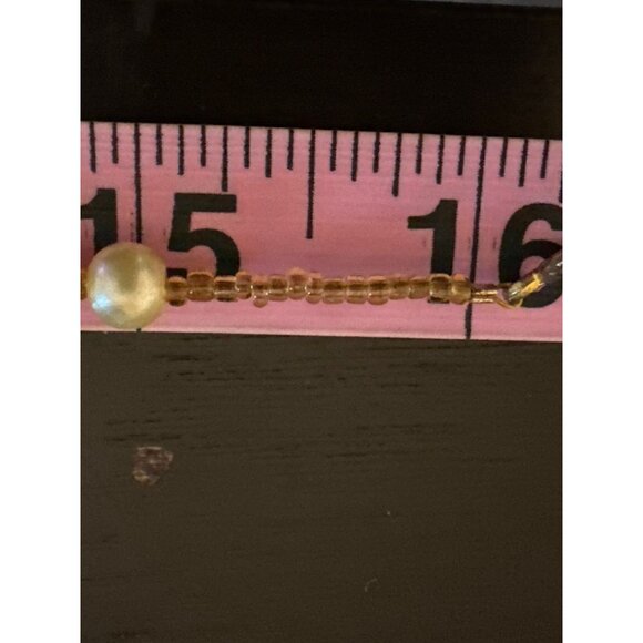 Vintage Simulated Pearl Necklace Amber Color Glass Beads Toggle Clasp - Picture 7 of 7